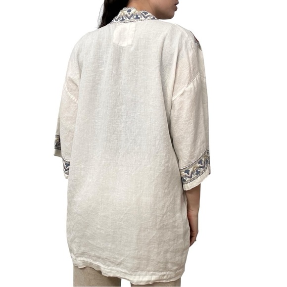 Kyla Seo Handmade Cardigan Kimono Shawl Embroidered Boho Linen Size Extra Small - Picture 3 of 8